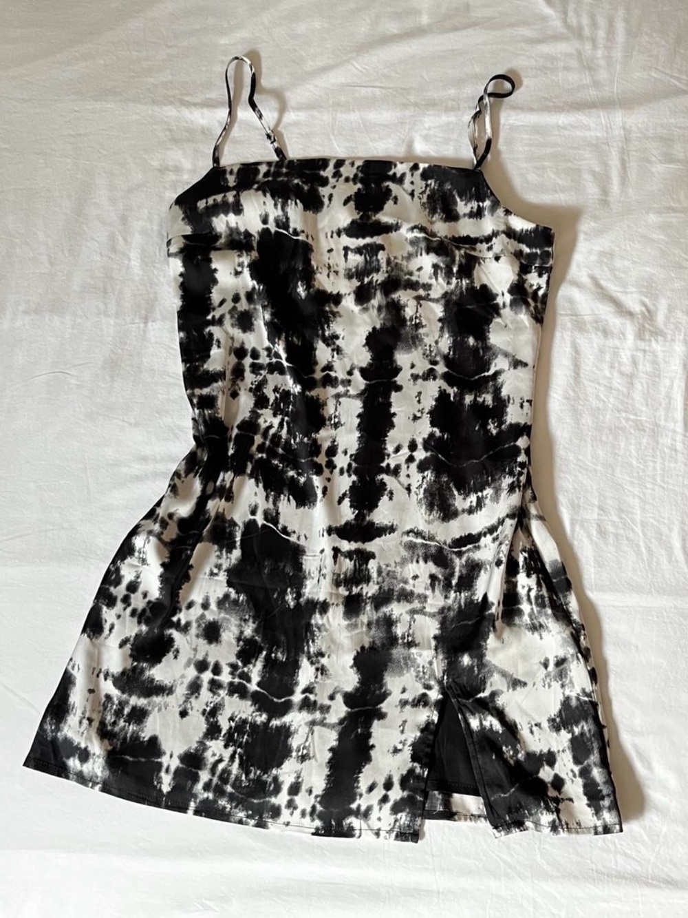 Black & White Mini Slip Dress with Side Slit